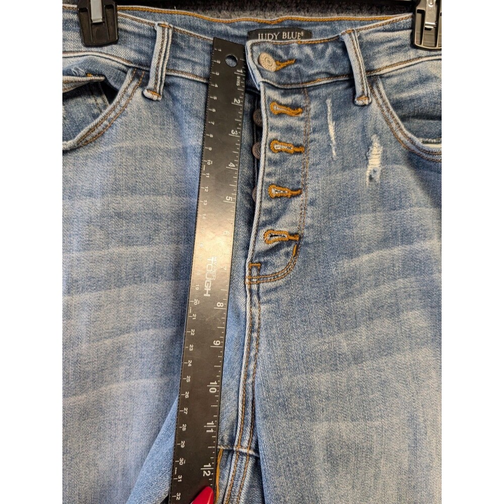 Judy Blue Jeans 14W On The Road High Rise Button Fly Boyfriend Distress Blue - Picture 6 of 15